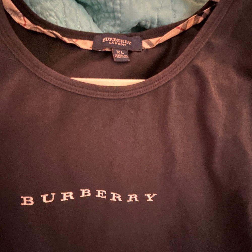 Burberry Vintage Black long t-shirt iconic plaid collar women’s L luxury - Picture 3 of 3